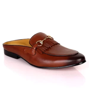 John Foster Kiltie Horsebit Leather Mule Brown Color