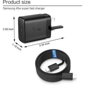 Samsung 45W Super Fast Charger – Adaptive Charging for Galaxy Note 20 Ultra, S20, S21, S22, S23 Ultra – Type-C to Type-C Cable Included