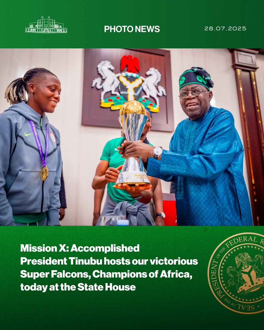 President Tinubu Rewards Super Falcons with Lavish Gifts for WAFCON Victor